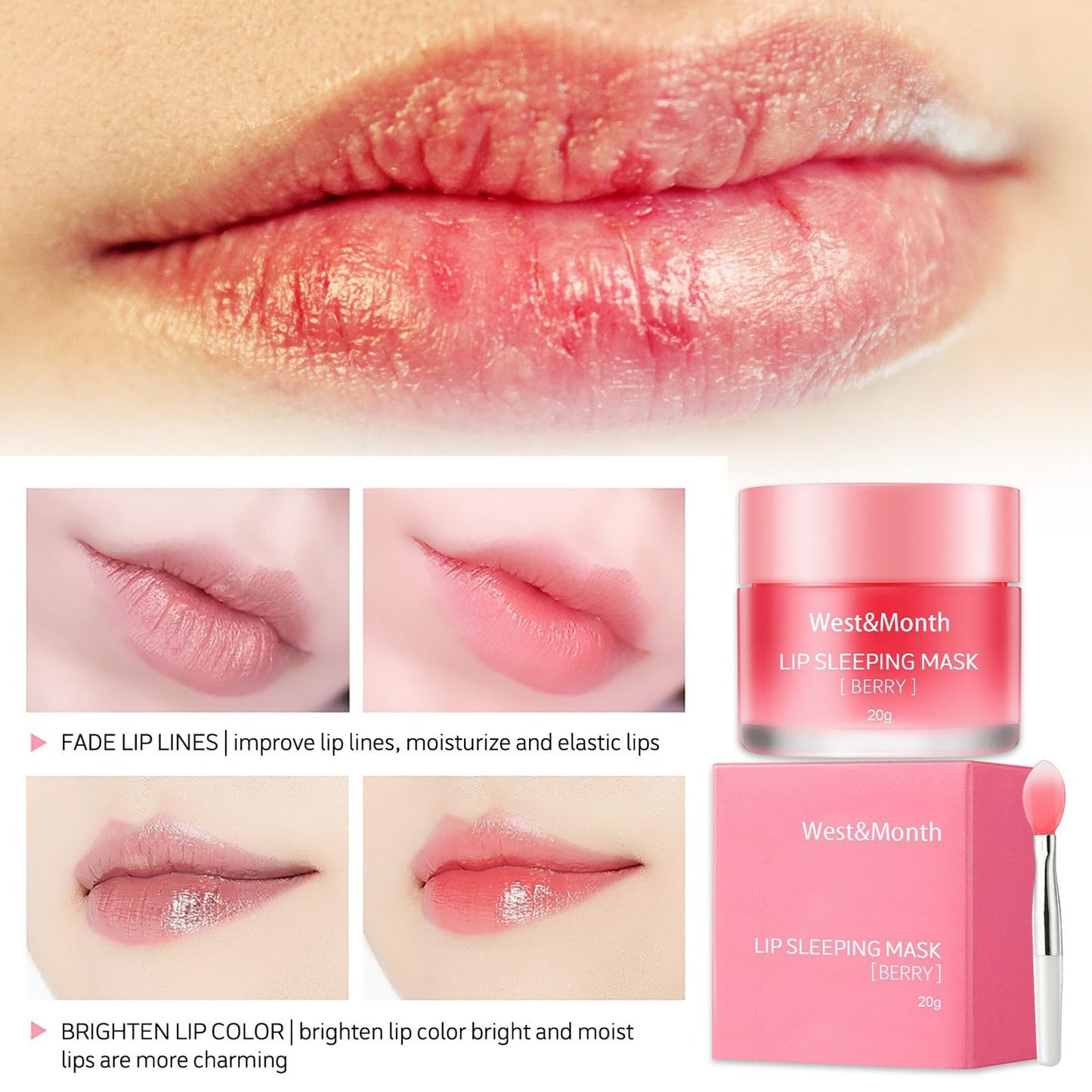 EONFAVE Lip Mask - Lip Sleeping Mask - Lip Sleep Mask Overnight Lip Skincare Lip Oils - Lip Moisturiser for Dry Chapped Peeling Cracked Lips Fades Lip Lines, Lip Balm for Moisture Lip Care