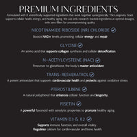The Supplement Stack Longevity - Anti-Aging NAD+ Supplement with Nicotinamide Riboside, Glycine, NAC, Trans-Resveratrol, Pterostilbene, Fisetin & Vitamin D3/K2 for Cellular Health, Energy, and Vitality – Premium Formula