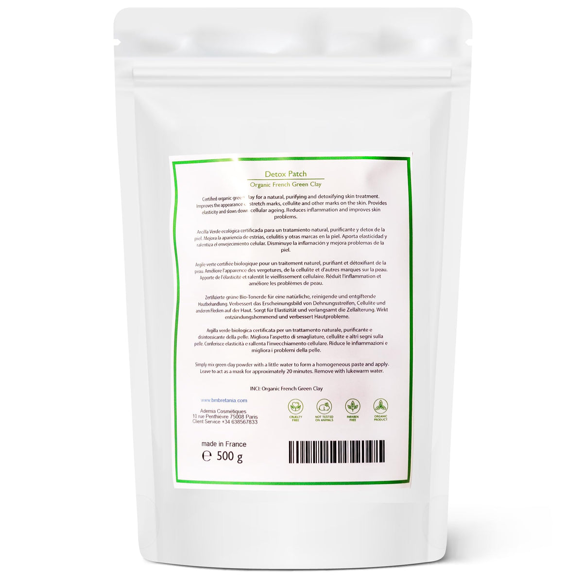 bleu & marine Bretania Bio Organic Green Clay Powder, 100% Natural, Green Clay for DETOX, Firming Body Wrap, Skin Exfoliating, Natural Skin Care, Cellulite Clay - 500 g