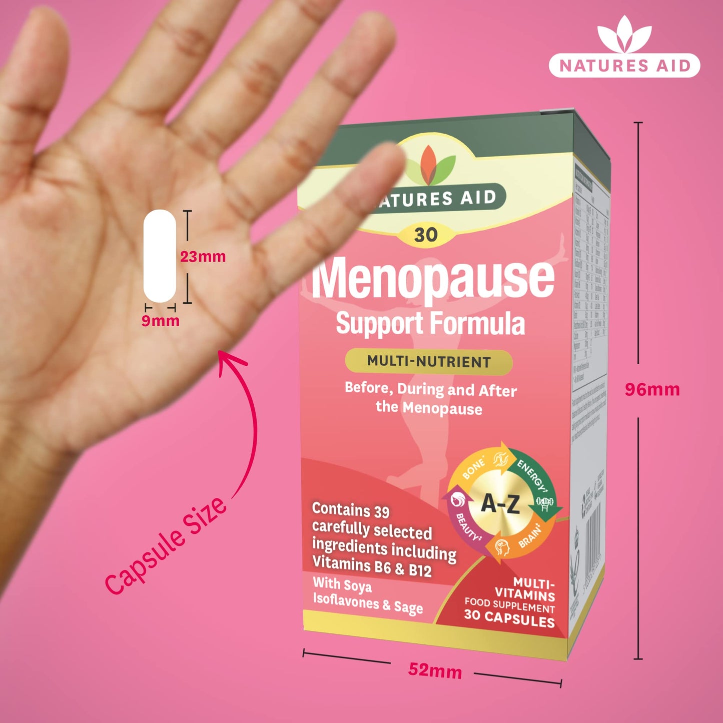 Natures Aid Menopause Support Formula, Multivitamin with SOYA Isoflavones & Sage, 30 Capsules