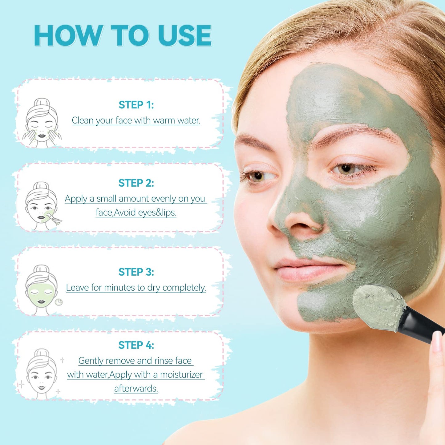 Ingbear Green Tea Clay Mask, Dead Sea Minerals Mud Mask, Turmeric Clay Facial Mask, Face Masks Skincare for Pore, Blackhead, Blemish and Acne, 70g*3