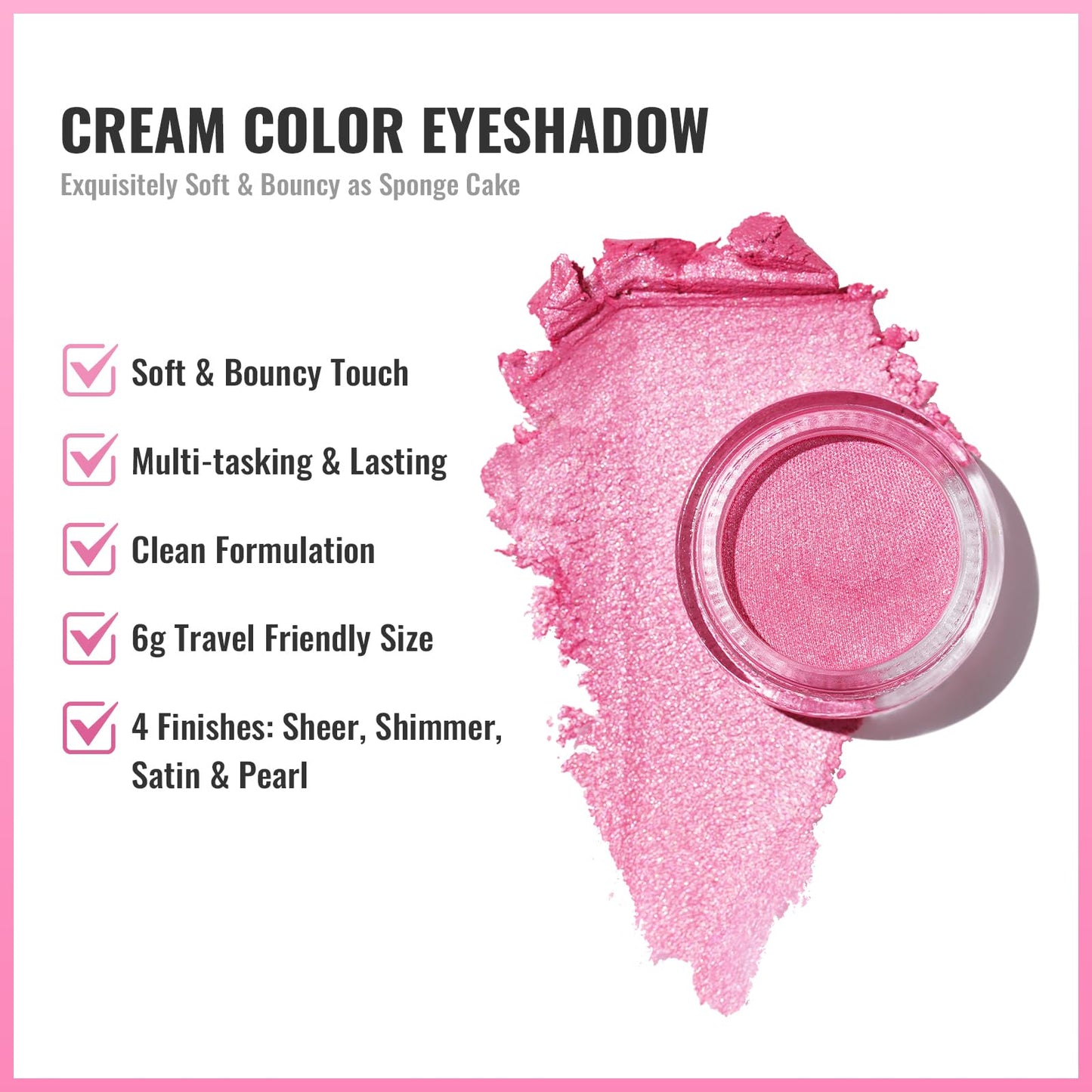 Oulac OULAC Cream Eyeshadow, Glitter Pink Eyeshadow, Holds Makeup For 12 Hours +, Waterproof and Sweatproof, Crease Resistant, Vegan | 06g, Sweet Pea (11)