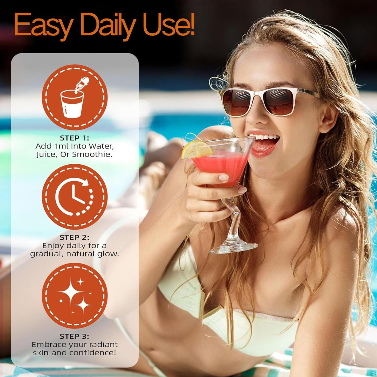 60ML Sunless Tanning Drops to Drink, Oral Tanning Drops, Drinkable Tanning Supplement with Natural Ingredients to Boost Melanin Naturally, Safe & Long-Lasting Enhances Natural Tan, for All Skin Types