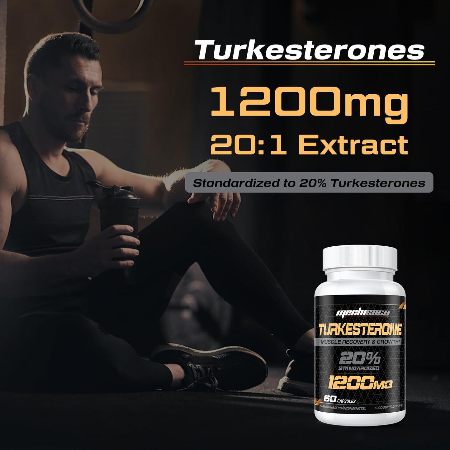 Mechicoco Turkesterone Supplement 1200mg Ajuga Turkestanica Extract - High Strength, Standardized to 20% Turkesterone, Muscle Growth & Strength - Vegan, Free from Soy, Additives