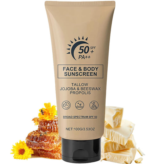 Wormeer Beef Tallow Sun Cream SPF 50+, Natural Sunscreen & Face Moisturiser, Grass Fed Tallow Sunscreen for Dry Sensitive Skin, No White Cast, Non Greasy, 100g