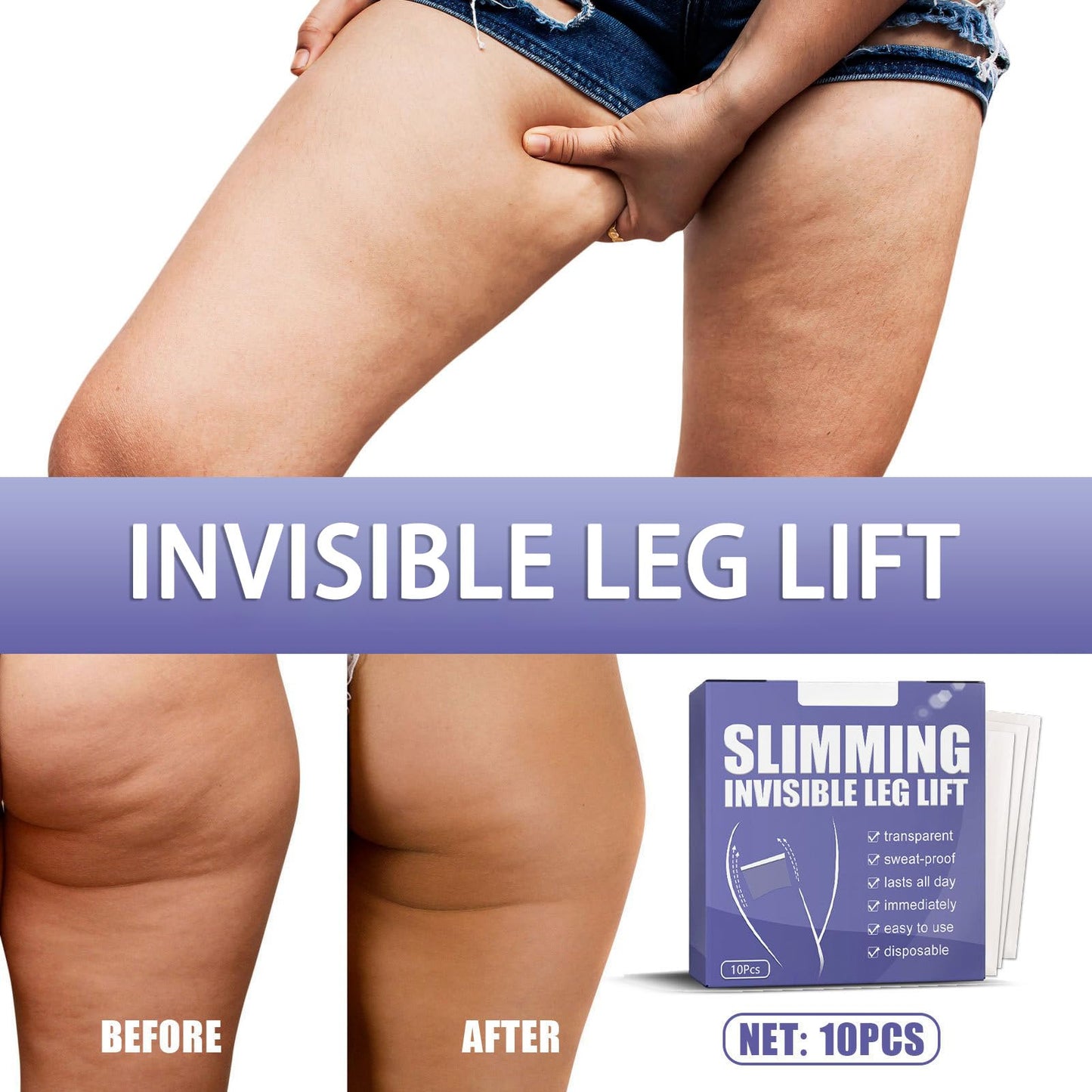 10pcs Body Tape for Skin Thigh Lift, Firming Thigh Lift Tape, Invisiblely Sticker,Leg Firming Lifters, Invisible Body Shaping, All-Day Sweatproof, for Men & Women