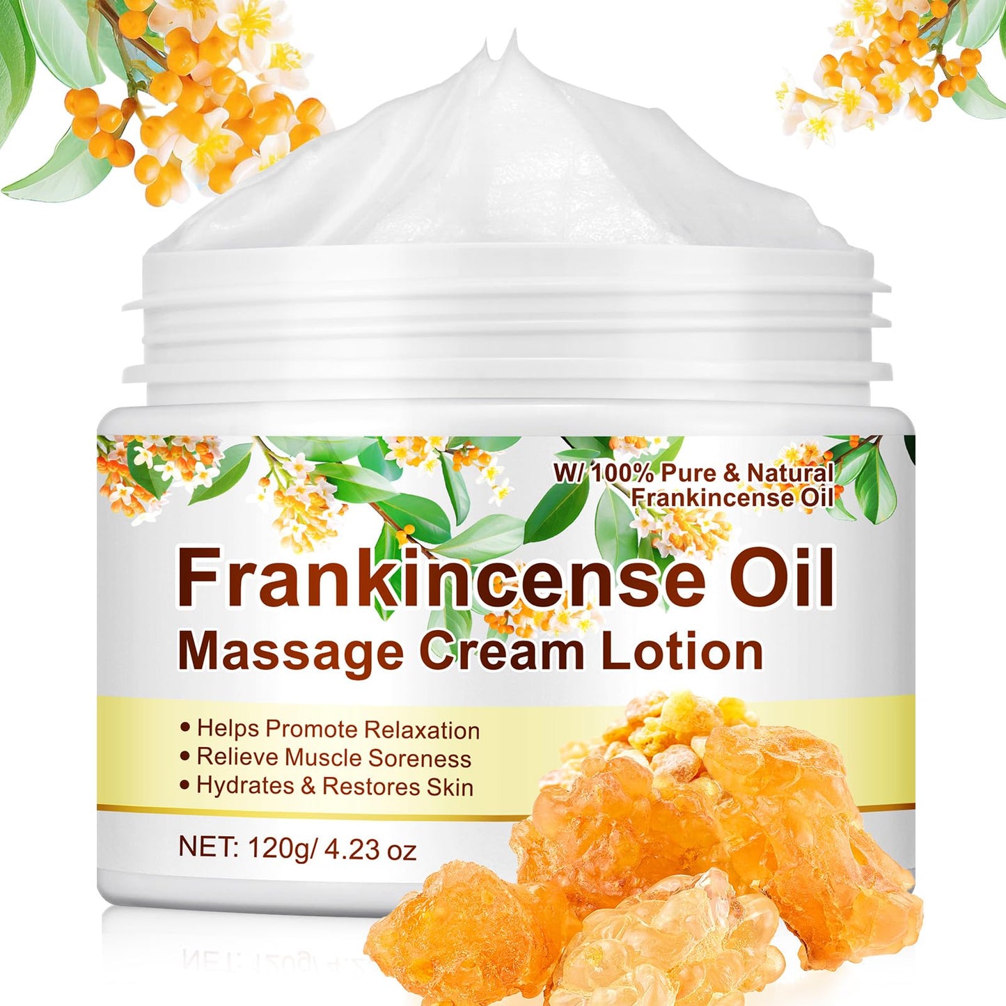 ACYAHAOCA Frankincense Oil Massage Cream, Frankincense Balm with Vitamin E, Hydrates & Restores Skin, Enhance Skin Elasticity, Frankincense Cream for Sensitive Skin, Dry Skin 120g