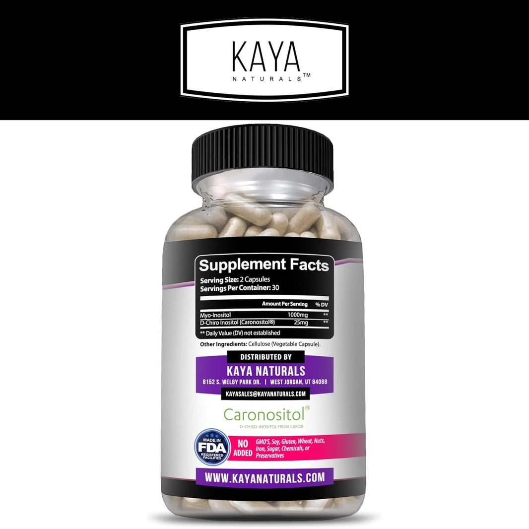 Kaya Naturals Myo & D-Chiro Inositol Plus | PCOS Supplement | Estrogen Supplements, Hormonal Balance & Healthy Ovarian Function Support for Women, Vitamin B8-60 Capsules