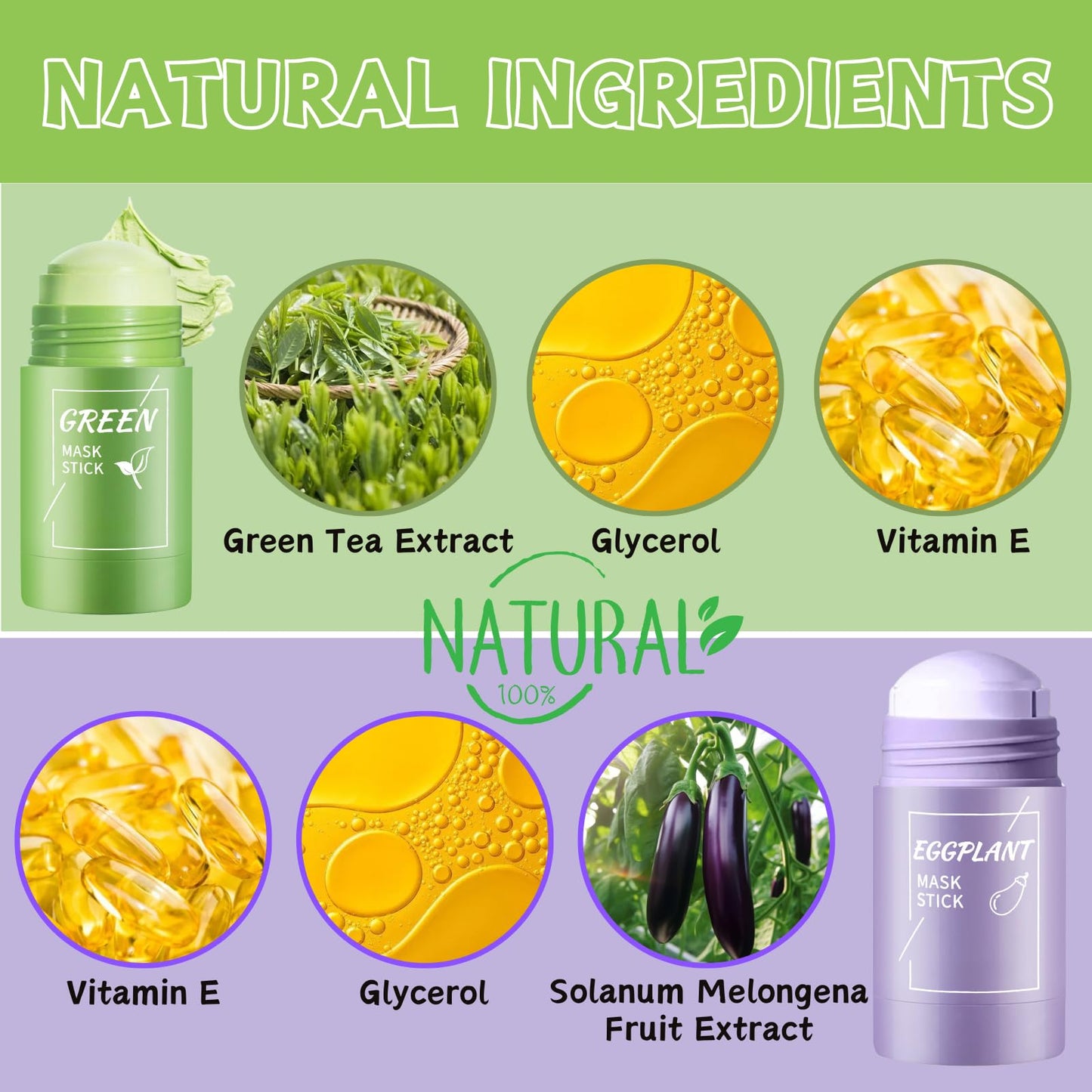 Trendyfave 2-in-1 Green Tea Mask Stick, Green Tea Deep Cleanse Mask, Blackhead Remover - Deep Cleansing Pore Refining for Oily & Acne-Prone Skin, Natural Antioxidant Skincare with Vitamin E & Plant Extracts 3Pcs