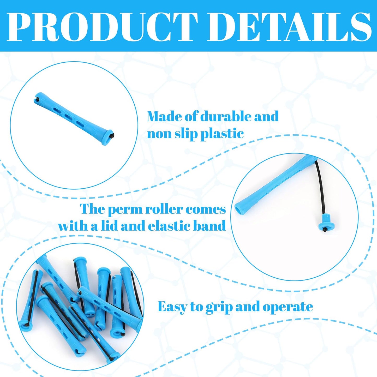 Qianeffort Perm Rods,60Pcs Small Size Perm Curlers,Blue Perming Rods Perm Kit Home Perm Rollers for Women,Perm Rods for Short Hair for Women Men Hairdressing Styling