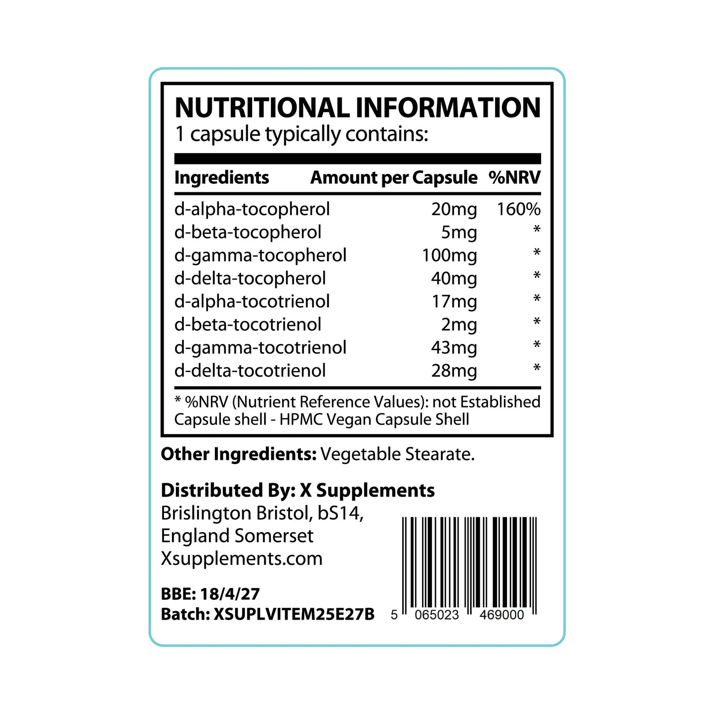 X supplements Natural Vitamin E Complex | 60 Vegan Capsules |100% Natural Ingredients | Advanced Formula | All 8 E Tocopherols & Tocotrienols | No Fillers Or Binders | X Supplements | Supports Immune Health