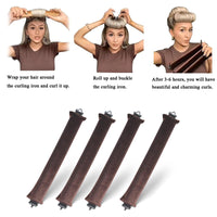 LIYANHU 4 Pcs Heatless Blowout Rods, Brown Overnight Blowout Rods, Heatless Curls, Heatless Curling Rod, Blow out Rods - No Heat Curls to Sleep for Curl Rods, Women Long Hair for All Hair