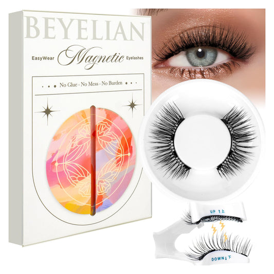 BEYELIAN Magnetic Eyelashes with Applicator, No Glue No Remover Needed Magnetic Eyelashes Lightweight Reusable Magnets False Eyelashes Kit Easy to Wear and Remove (1 Pair,Y01)