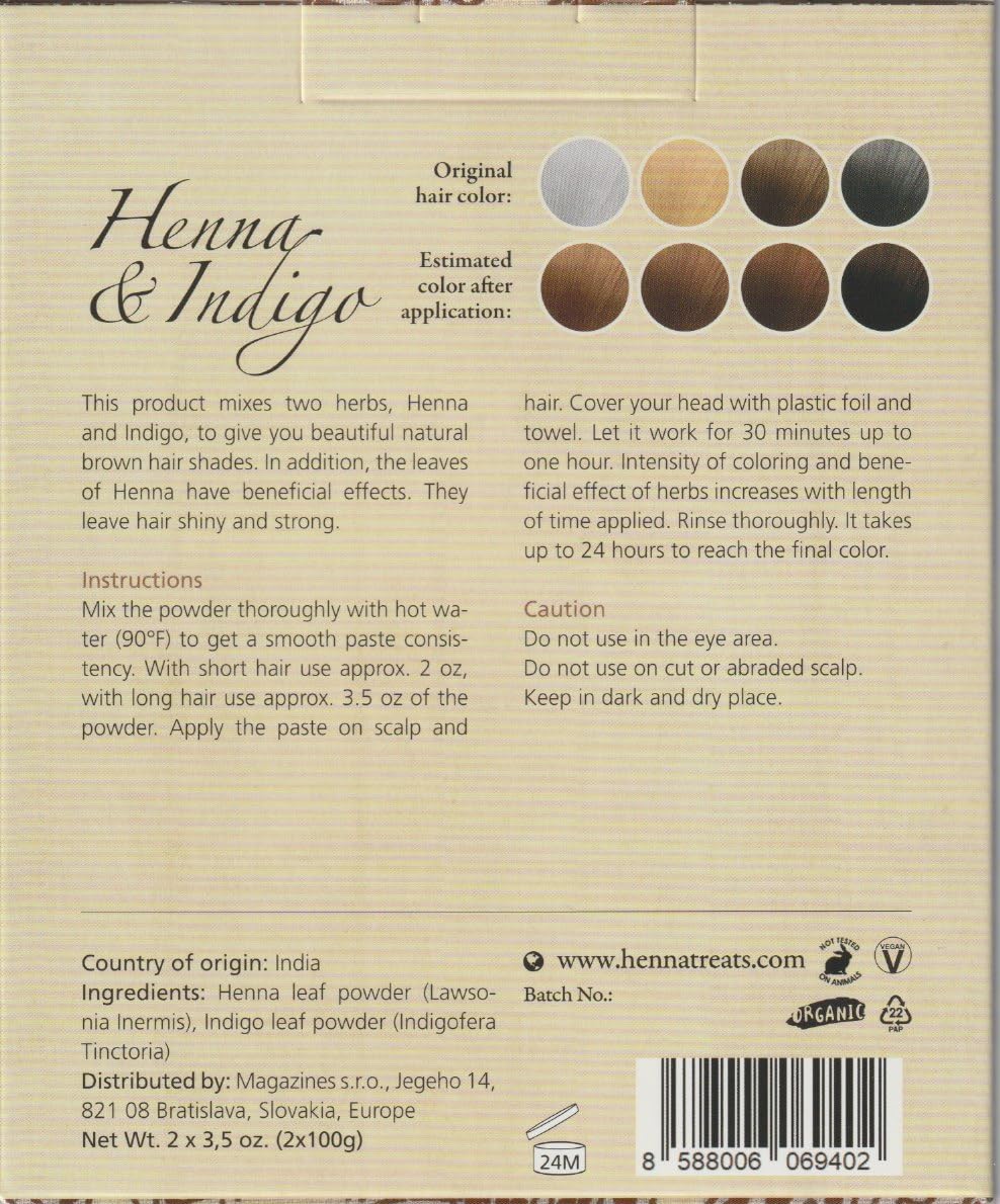 INDIAN NATURAL HAIR CARE Henna & Indigo Powder - Brown Hair Dye - Fresh & Pure Organic - 200g - Indian Natural Hair Care