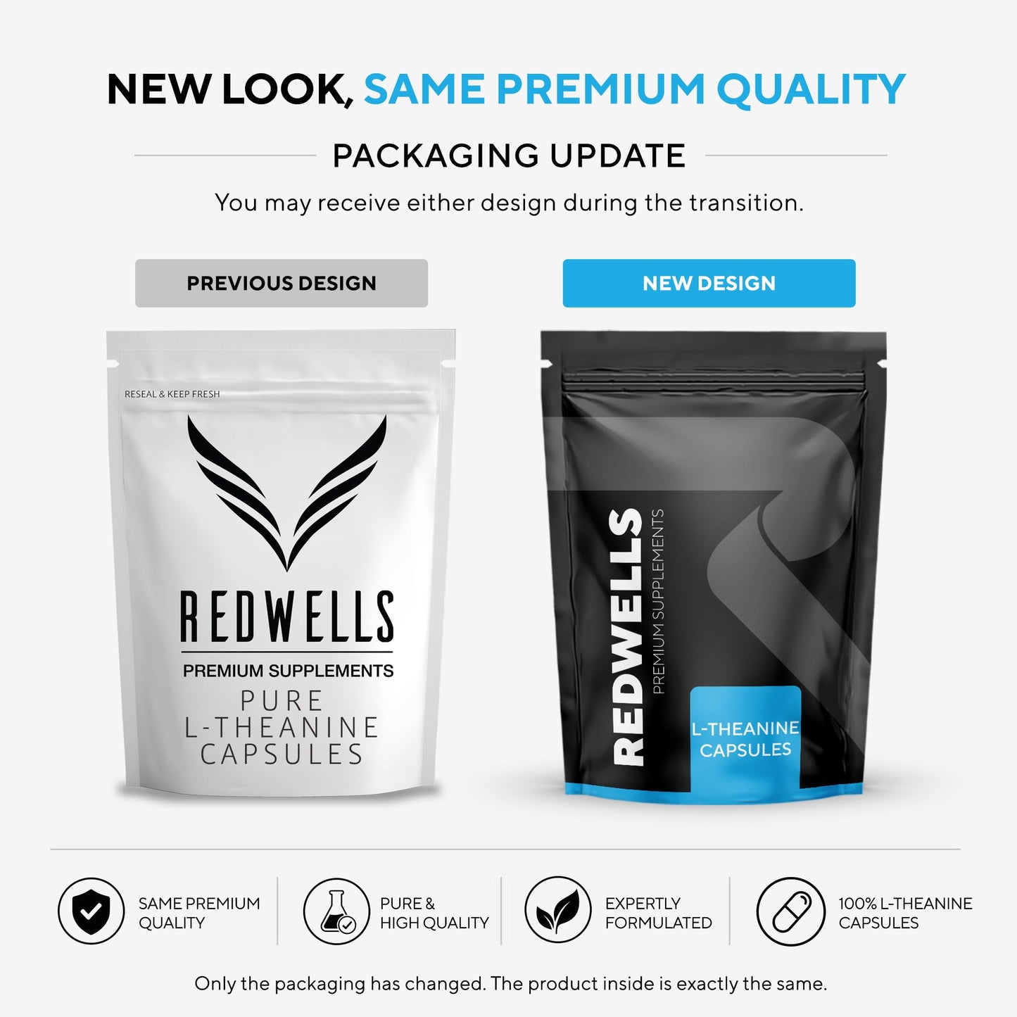 L-Theanine Capsules REDWELLS Anxiety Stress No Additives Strong 300mg - 60 Pack