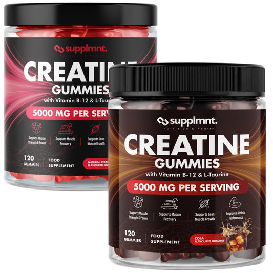 supplmnt. Creatine Gummies 5000mg 120ct Max Strength Muscle Growth/Recovery Supplements for Men & Women Creatine Monohydrate, B12 & L-Taurine Vegan Gym Pre Workout Chewable Gummies, Cola & Strawberry