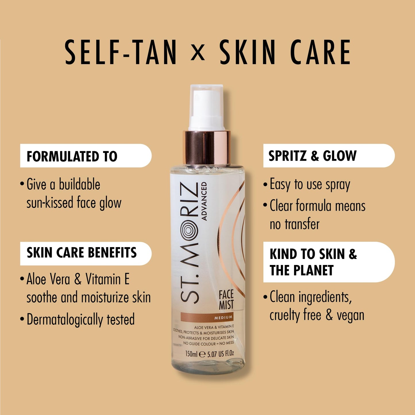 ST. MORIZ St Moriz Advanced Tanning Face Mist in Medium | With Aloe Vera & Vitamin E For Gradual Face Tan & Skin Care Benefits | Hydrating Vegan Fake Tan Spray for Face | Tanning Water | Cruelty Free | 150ml