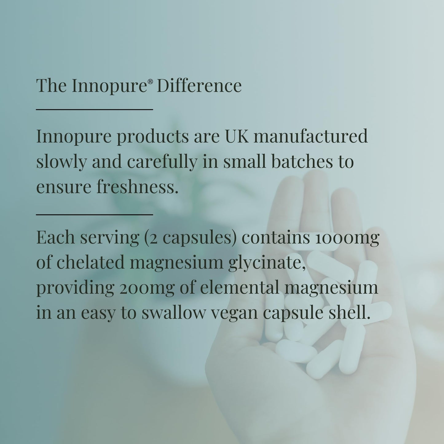 INNOPURE Magnesium Bisglycinate - 180 Capsules - Bioavailable Magnesium Supplements - 1000mg Per Serving (2 Capsules) Providing 200mg of Elemental Glycinate Powder - Made in The UK