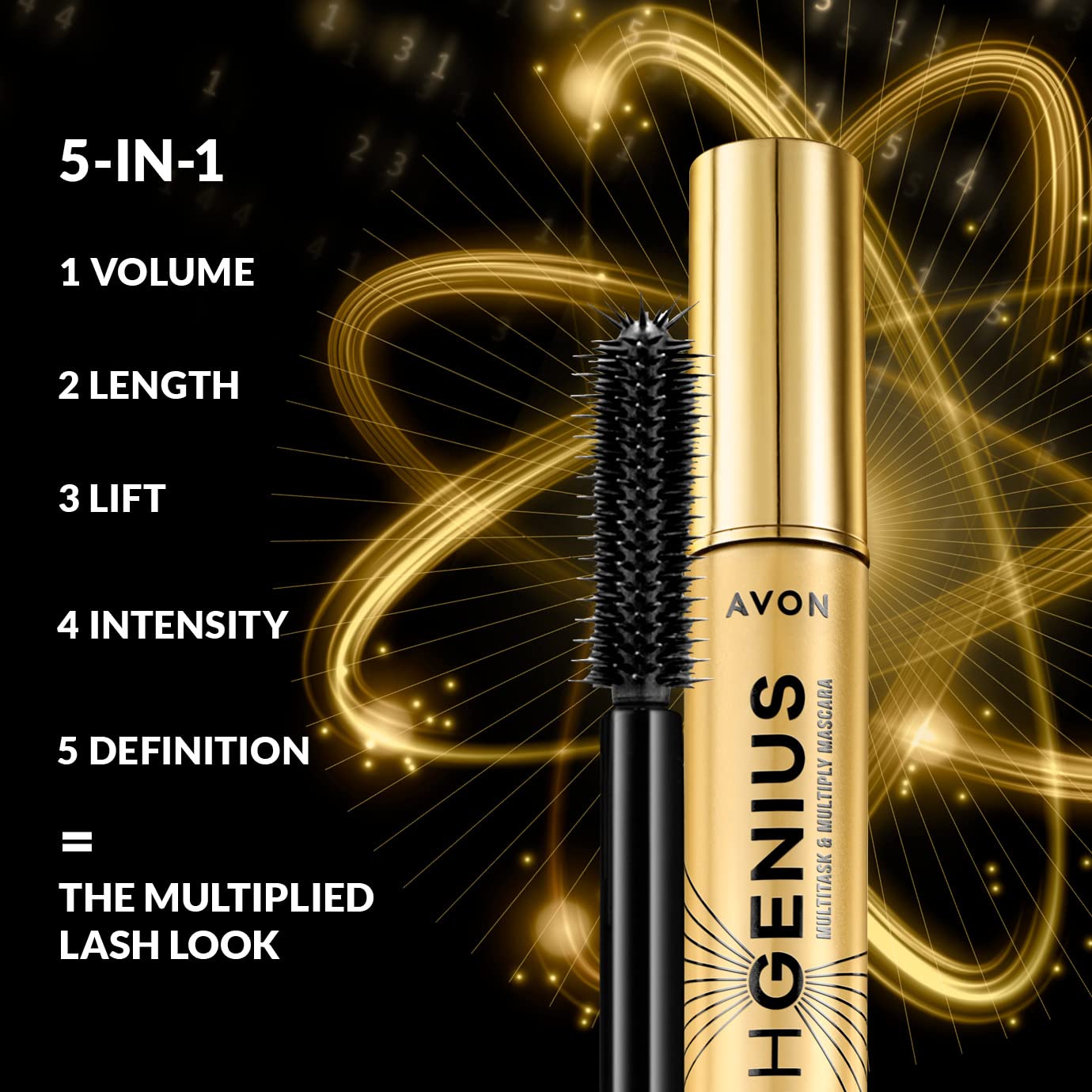 Avon Lash Genius Multitask & Multiply Mascara Blackest Black with Smart Control Brush and Quick-Glide Gel Formula for Full Volume, Length, Lift, Intensity and Definition, 10ml