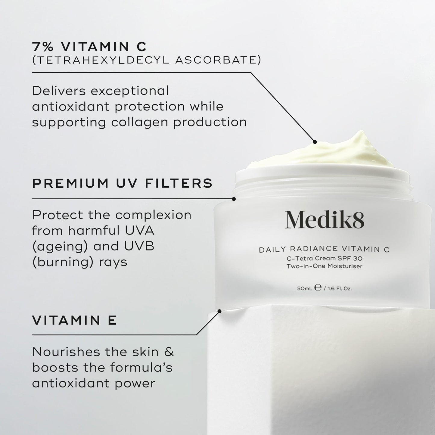 Medik8 Daily Radiance Vitamin C Travel Size - 2-in-1 SPF & Face Moisturiser - C-Tetra Cream SPF 30 - Shields Skin Against Premature Signs of Ageing - 12.5ml