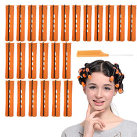 Hahhhha 24 Pieces Hair Perm Rods Cold Wave Rods,Perm Rods Set Medium Size Cold Wave Rods with Steel Pintail Comb Rat Tail Comb, Curly Rods Tools for DIY(orange)