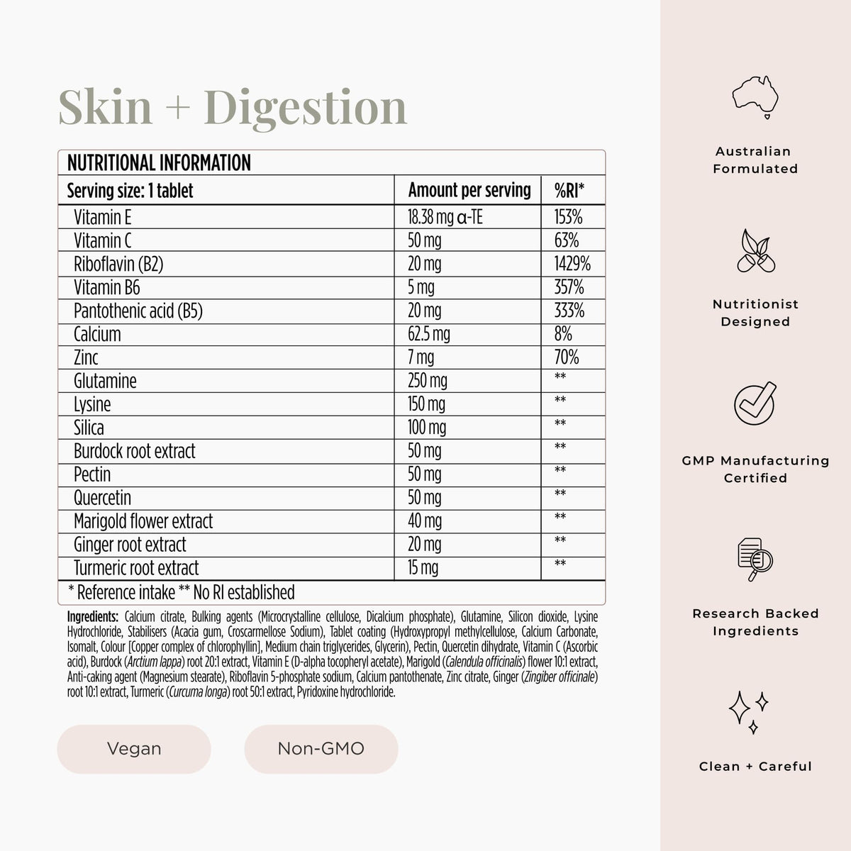 JSHealth Vitamins Skin and Digestion Formula, Skin Supplement with Zinc, Burdock Turmeric, Acne Treatment for Teens & Adults, 60 Tablets