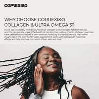 CORREXIKO Marine Collagen Powder & Ultra Omega 3 Supplement Bundle - 10,000mg Double Hydrolysed Collagen Peptides Per Serving & High Strength Omega 3 Capsules - for Hair, Skin & Nails - 30 Day Supply