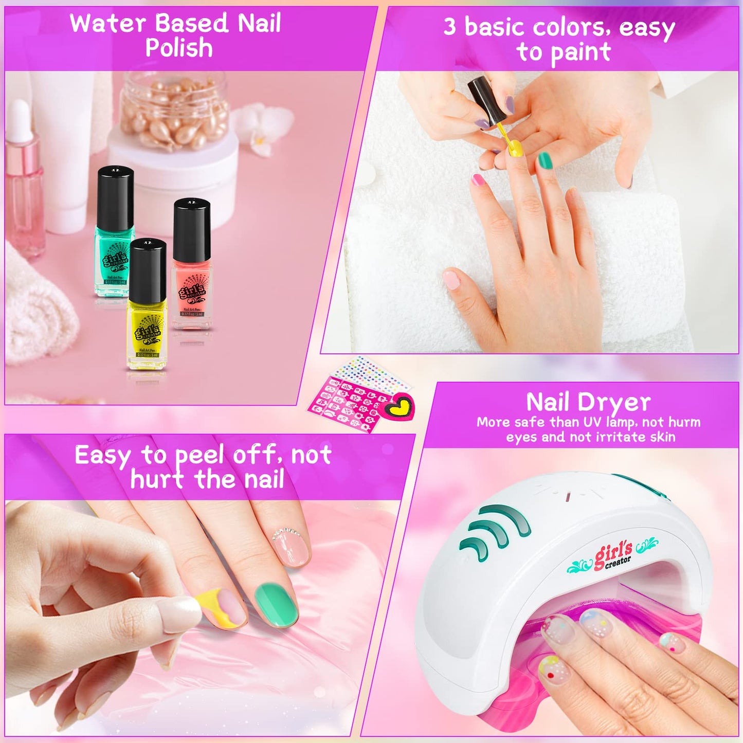 hirsrian Toys for 5 6 7 8 9 10 Year Old Girls, Kids Nail Polish Sets for Girls, Kids Makeup Sets for Girls, Present for 5-9 Year Old Girl, Nail Art Craft Kits for Kids, Best Gift for 5 6 7 8 9 Year Old Girl