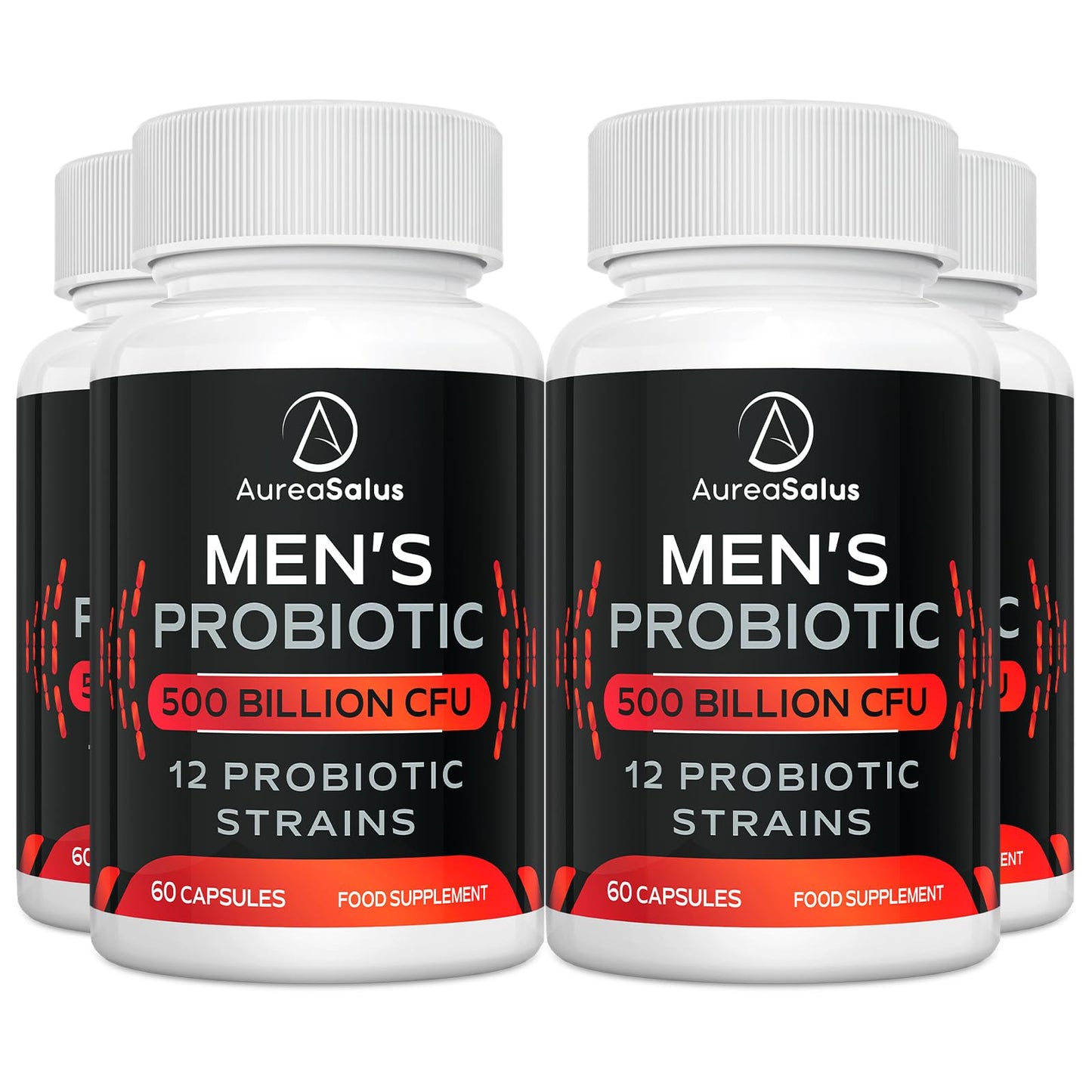 AureaSalus Probiotic for Men, 500 Billion CFU 12 Strains, Men's Probiotic with Cranberry, Turmeric, Goji Berry, Probiotics for Gut & Digestive Health, Gluten and Dairy Free, 60 Capsules (60 Count (Pack of 4))