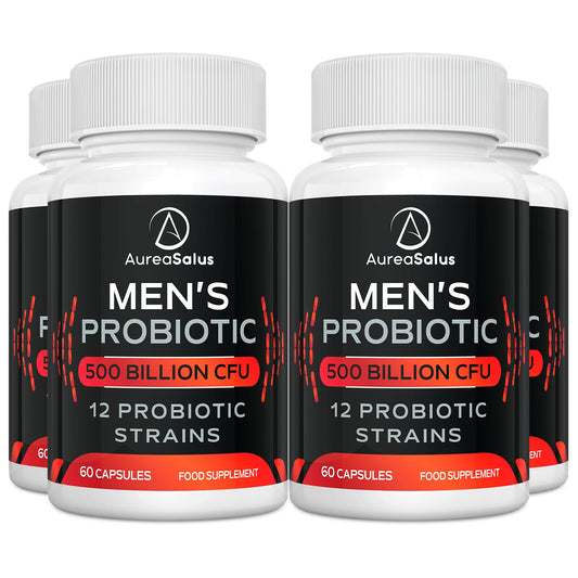AureaSalus Probiotic for Men, 500 Billion CFU 12 Strains, Men's Probiotic with Cranberry, Turmeric, Goji Berry, Probiotics for Gut & Digestive Health, Gluten and Dairy Free, 60 Capsules (60 Count (Pack of 4))