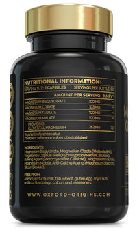 Oxford Organics Magnesium Glycinate 4-in-1 Complex | 1233mg of Magnesium Bisglycinate, Citrate, Malate & Taurate | Magnesium Supplements for sleep and restless legs relief | High Strength Magnesium tablets Made in UK