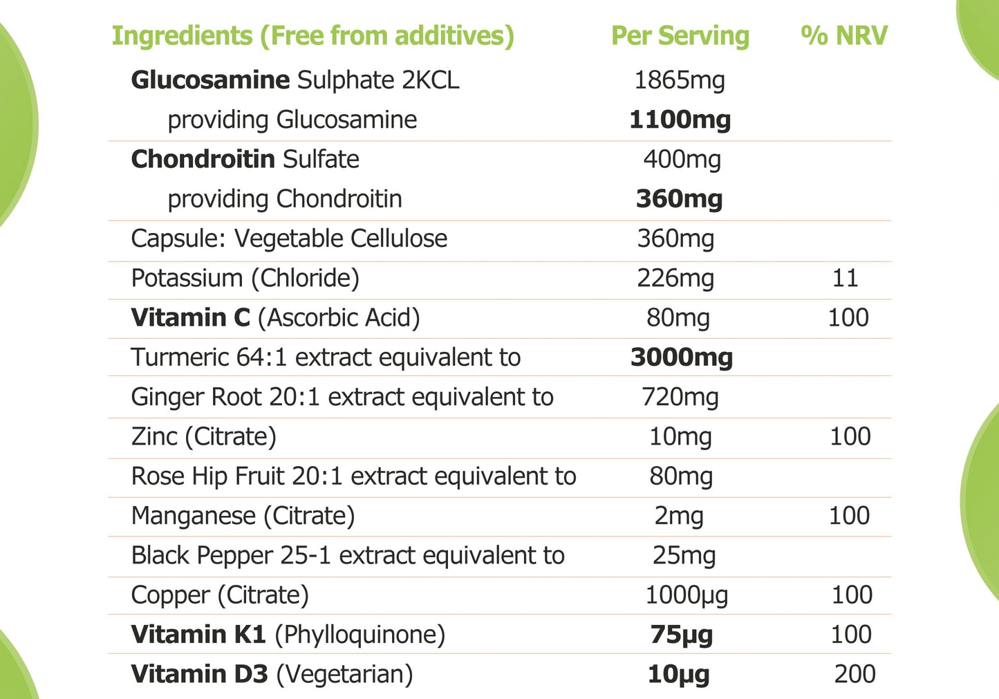 Dietapplements Glucosamine, Chondroitin, Turmeric, Vitamins for Bones, Joints 180 Capsules
