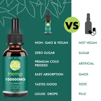 GREEN HEMP Premium Natural Oil Drops, High Potency Formula, Rich in Omega 3-6-9, Fatty Acid & Vitamin C-E, 100000mg 60ml