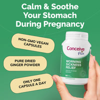 CONCEIVE PLUS Conceive Plus Morning Sickness Relief - Pure Dried Ginger Powder - Nausea, Motion, and Stomach Discomfort Relief for Pregnancy - Essential for Expecting Moms - Non-GMO - 60 Vegan Capsules