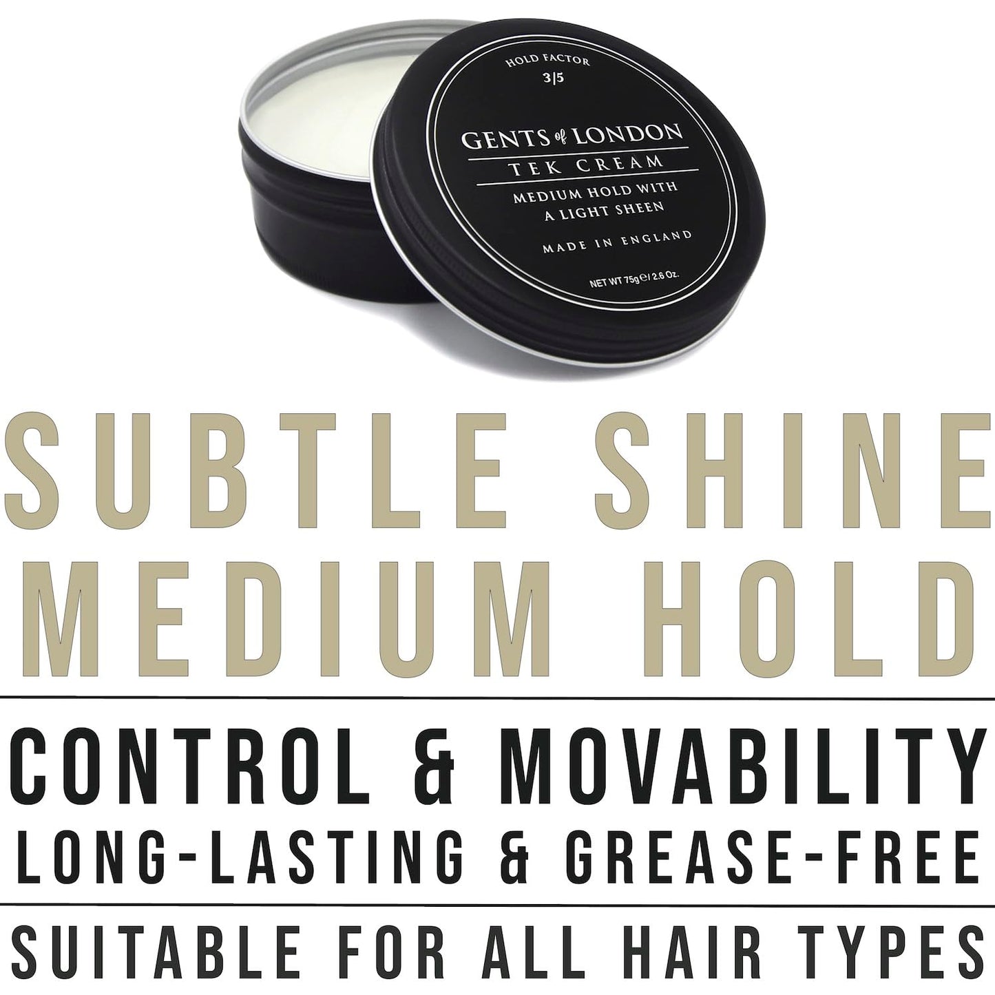 GENTS OF LONDON Gents of London Tek Cream, Medium Hold, Subtle Shine, Shape & Thickening, Gift For Men 75g
