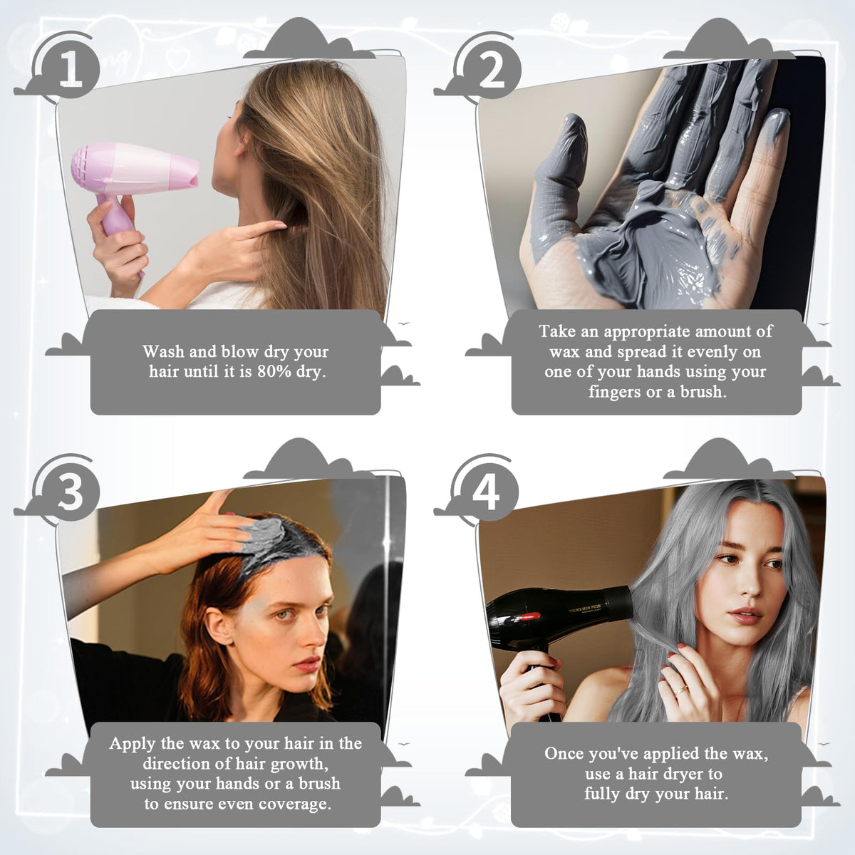 Hair Color Wax, Magic Master Keratin Temporary Hair Dye Wax Mud Hairstyle Cream Washable Instant Coloring Clay for Men and Women Party, Festival, Cosplay & Halloween(Grey)