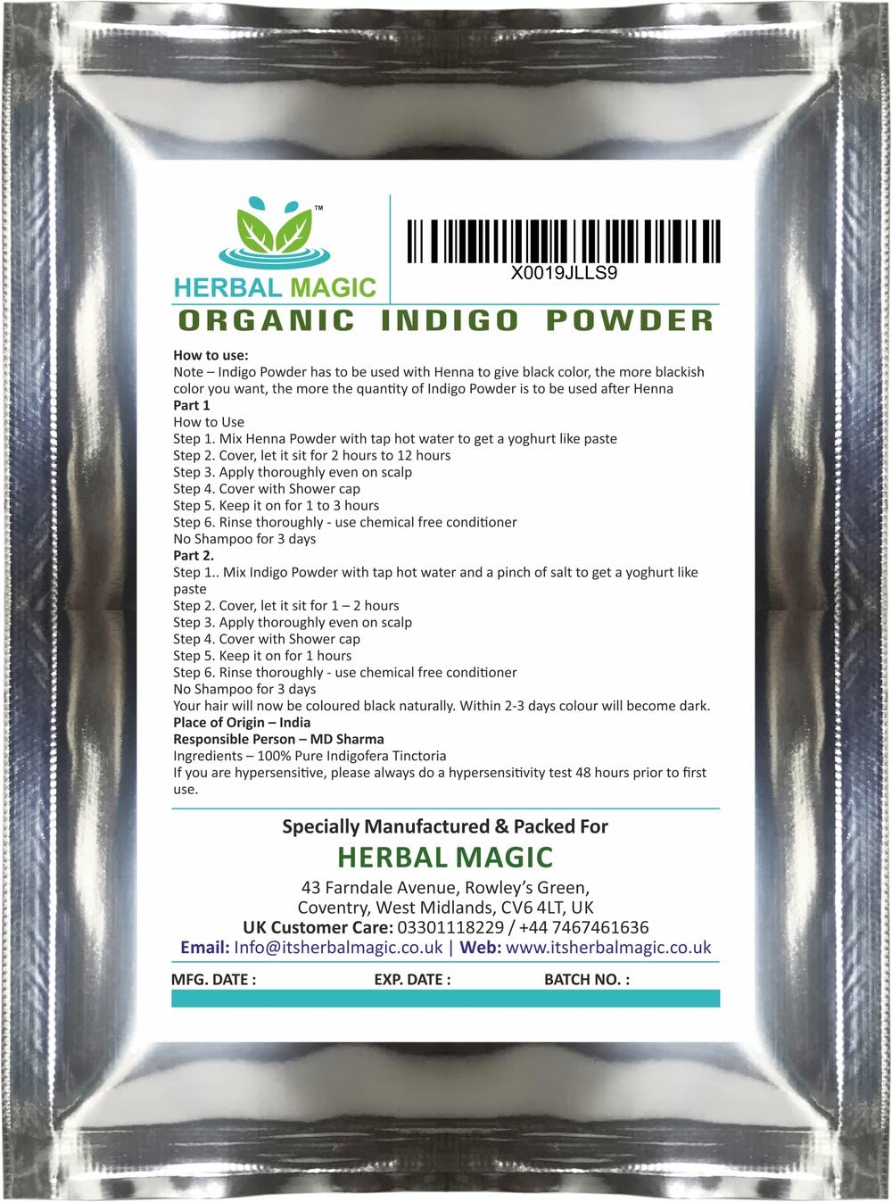 Herbal Magic Pure & Natural USDA 100g Henna Powder + 100g Indigo Power Chemical Free Hair Coloring, Natural Hair Mask Dye -Combo Pack -Premium Quality
