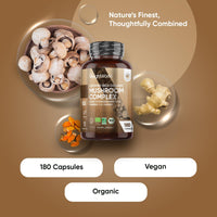 WeightWorld Organic Mushroom Complex | 180 Vegan Capsules | Lions Mane Mushroom, Cordyceps, Shiitake, Reishi, Chaga, Maitake & More | Added Turmeric & Ginger | Gluten-Free & Non-GMO | Made in EU