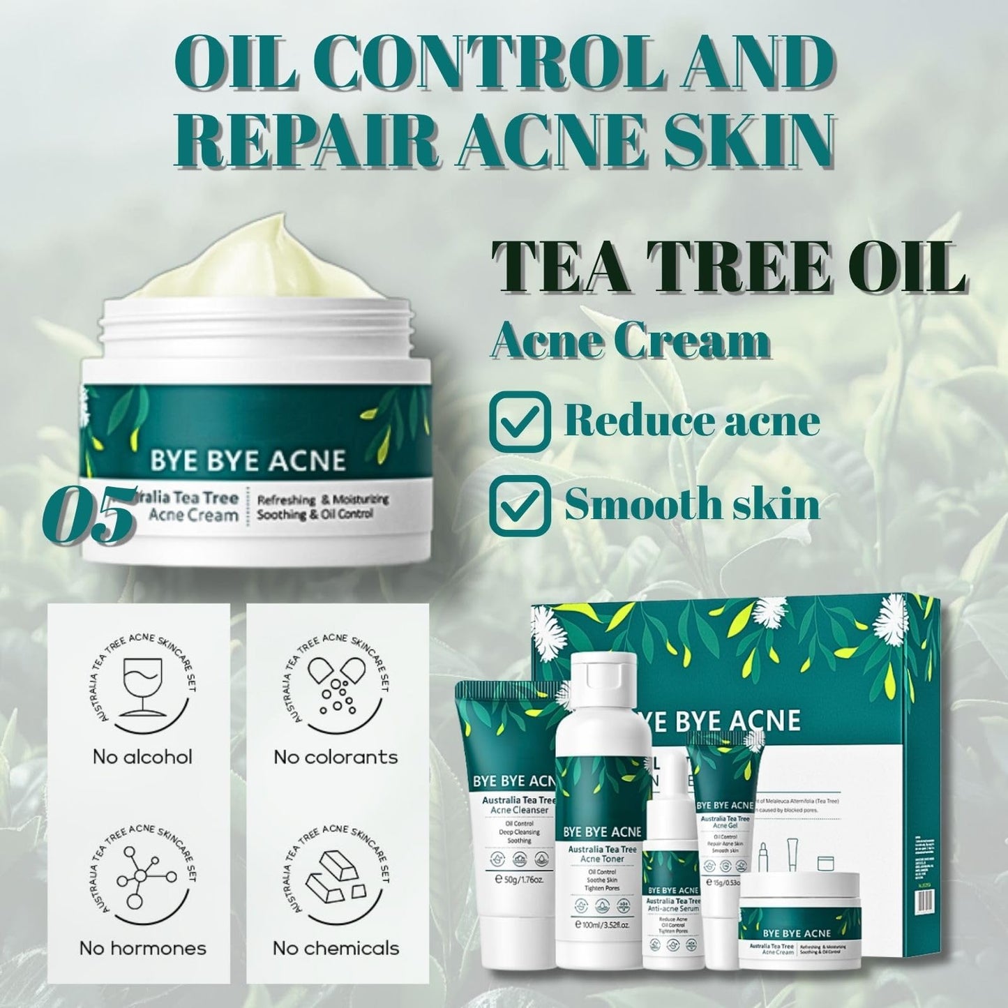 Tea Tree Acne Skincare Set for Teenage Girls & Women - Facial Kit with Cleanser, Toner, Serum, Cream & Gel - Acne Treatment, Oil Control & Pore Minimising - Beauty Gift Set for Women