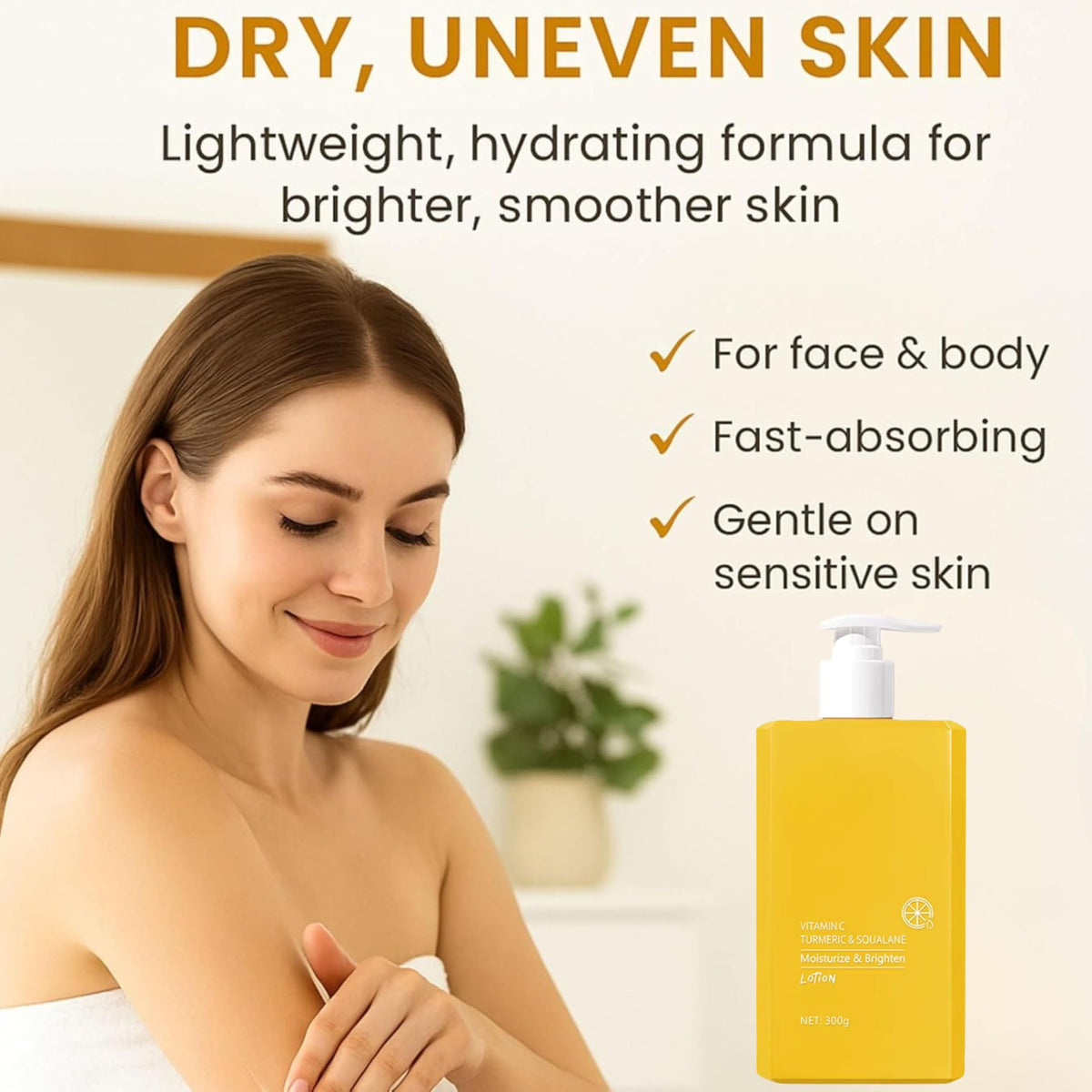 Prosperina MED Vitamin C & Turmeric Brightening Cream – Face & Body Lotion Hydrating Moisturiser with Squalane – Fades Dark Spots, Uneven Tone & Dry Skin – Firming Anti-Aging, Vegan & Dermatologist-Tested 300ml