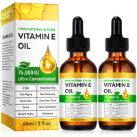 2Pack Natural Vitamin E Oil for Skin, 75,000 IU Ultra Concentrated Vitamin E Oil for Face, Hair and Scars, Moisturizing Dry Skin Oils, Promotes Elasticity
