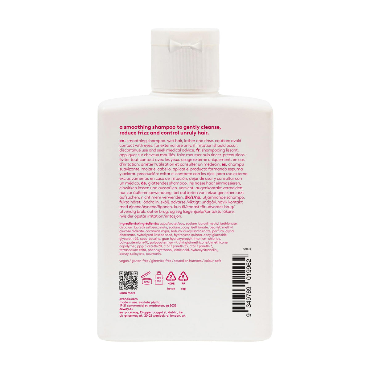 EVO Evo Mane Tamer Smoothing Shampoo for Frizzy, Unruly & Colour-Treated Hair - Anti-Frizz, Sulphate-Free, Colour Safe Cleanser - 300 mL