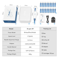 Dr. Pen Dr.Pen A9 Microneedling Pen Kit Wireless Micro Needling Derma Pen for Face and Body 6 Speed Adajustable with 12 pin 24 pin 36 pin Nano Round Cartridges for Women and Men UK Plug