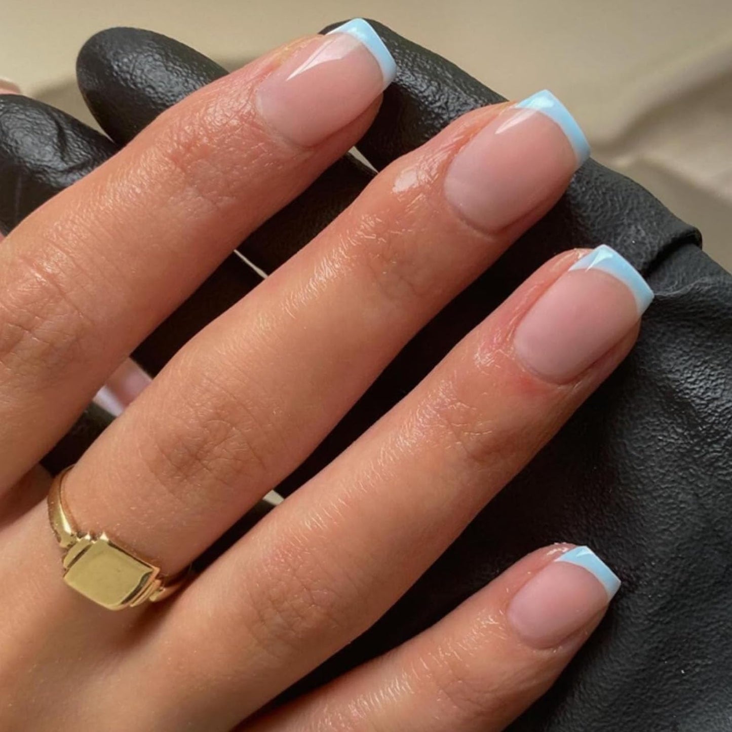 Generic 24PCS French Blue Press on Nails Short Square, Elegant Baby Blue French Tip False Nails with Acrylic Material, Fake Set for Women Daily Wear, Easy to Trim and Apply at Home