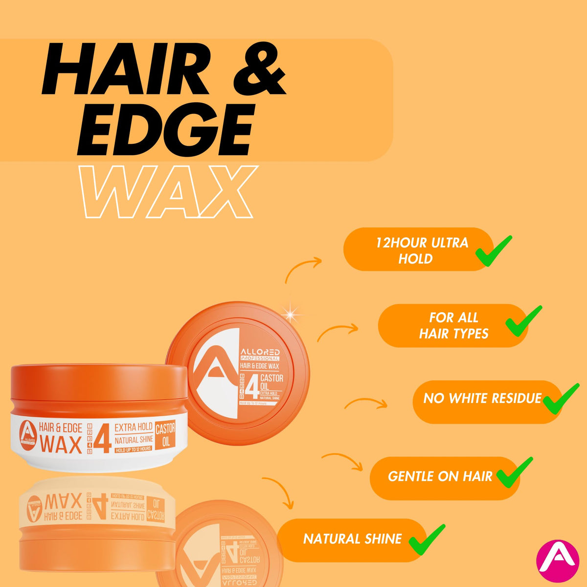 Allored Professional Allored Castor Oil Hair & Edge Styling Wax 150ml with Melon Scent | 12 Hours Hold Edge Control | Gummy Wax | Hair Wax For Men & Women