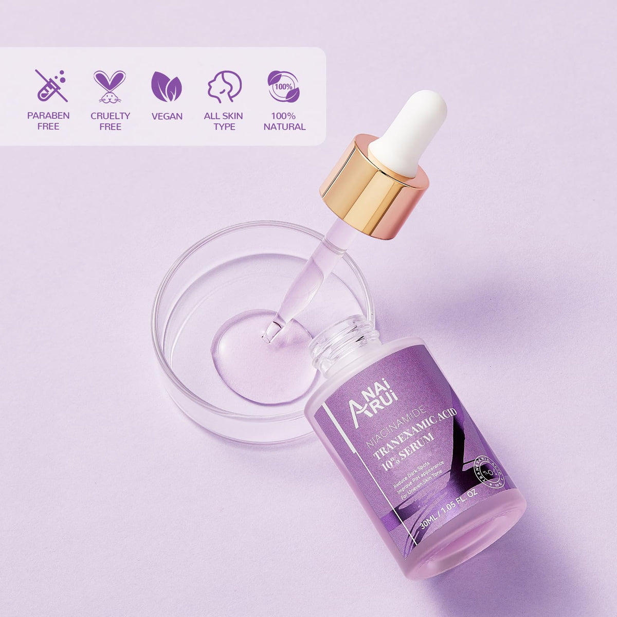 ANAI RUI ANAiRUi 10% Tranexamic Acid Serum 30 ml, Dark Spot Correcting Serum with Tranexamic Acid + Hyaluronic Acid + Niacinamide, Targets Hyperpigmentation, Even Skin Tone
