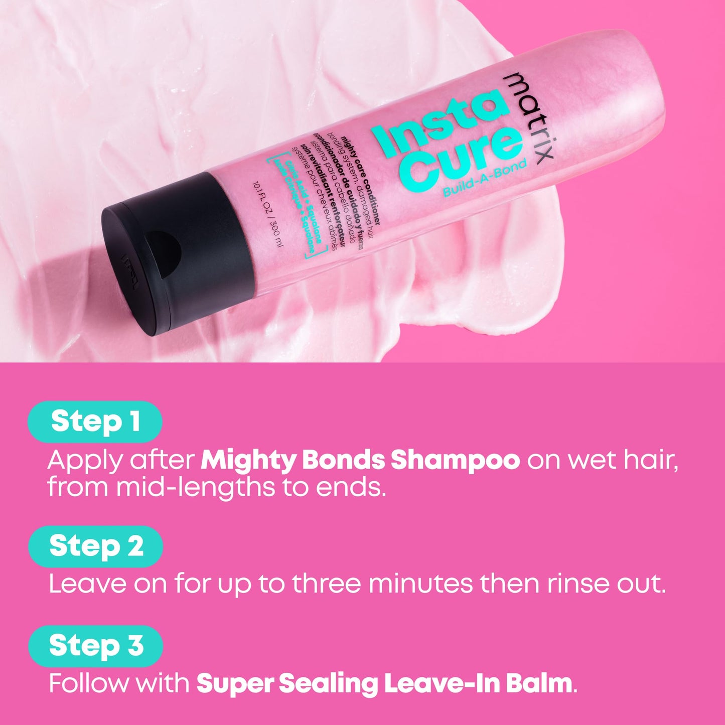 Matrix Instacure Build-A-Bond Mighty Care Conditioner, For Damaged Hair, Repairing Formula, With Citric Acid and Squalane, Strengthens From the Inside, Smooths and Softens, 300ml