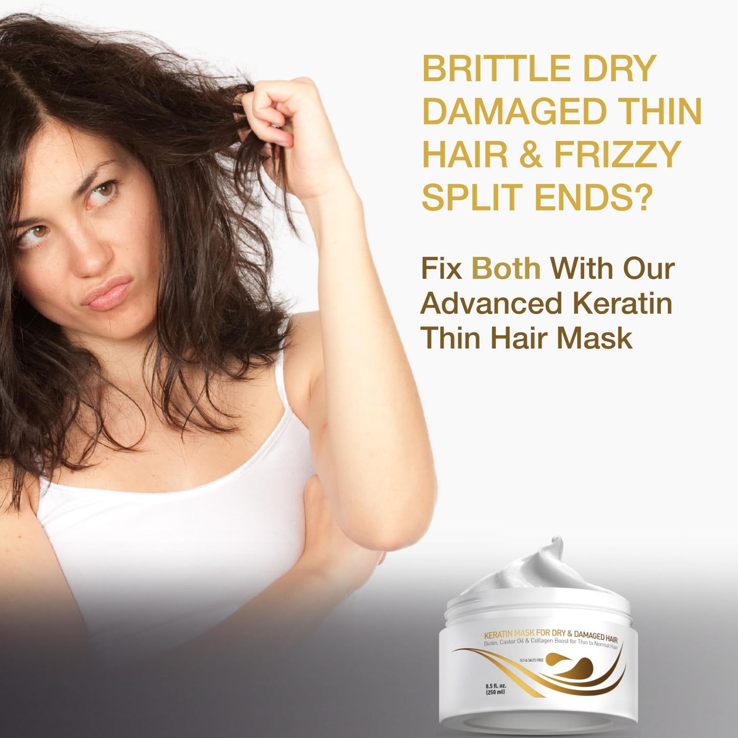 Vitamins Hair Mask Conditioner Keratin Treatment - Biotin Castor and Coconut Oil Deep Conditioning for Thin Fine Hair - Anti Frizz Moisturiser for Curly Straight Dry Damaged & Frizzy Hair