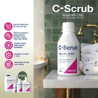 C-Scrub Wash Chlorhexidine 4% w/v | 250ml | Anti-Microbial Hand, Skin Cleanser | Pump Dispenser | Antibacterial Wash