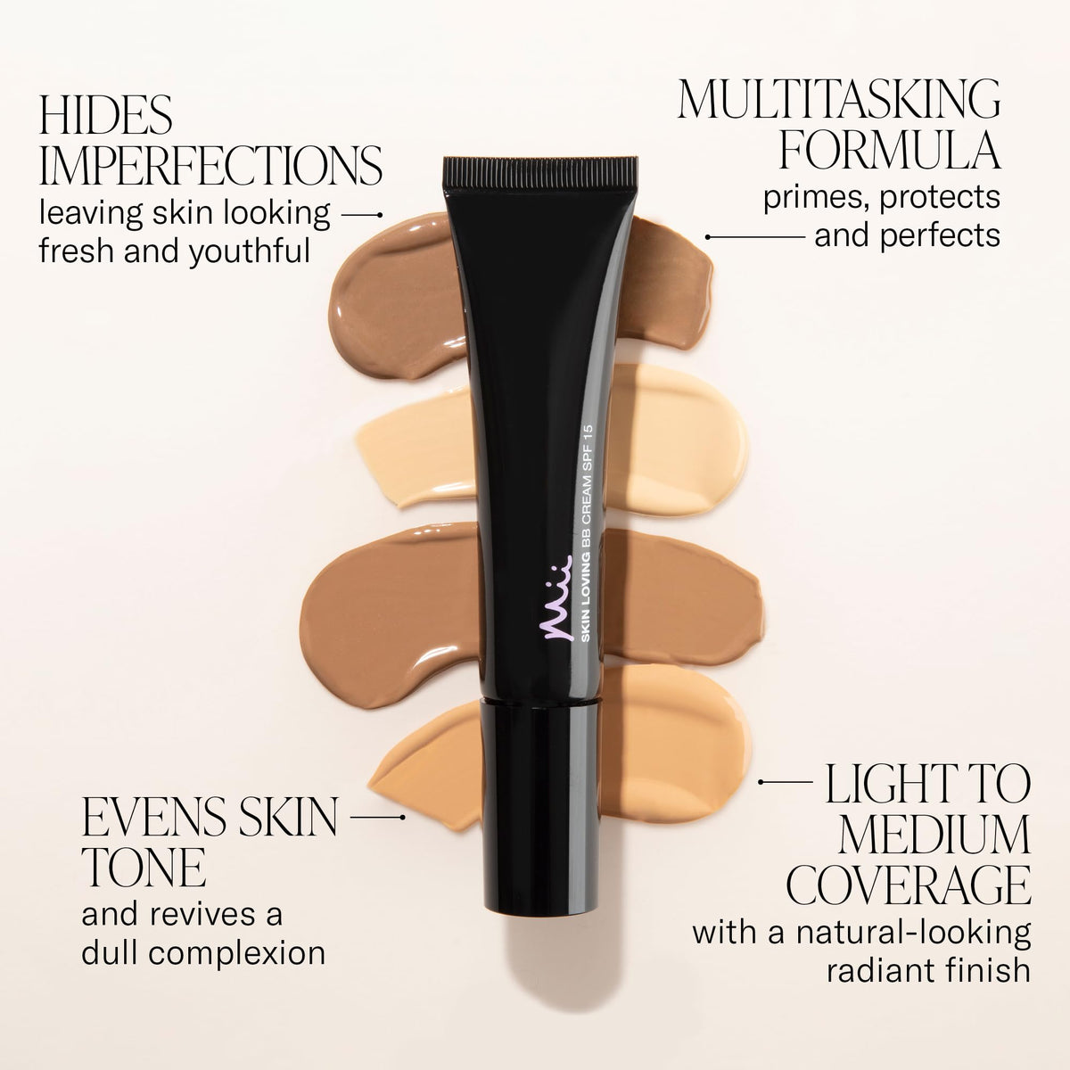 Mii Cosmetics Skin-Loving BB Cream | SPF 15 | Anti-Aging Amino-Rich Soy Extracts | Nourishing & Moisturising with Built-in Primer | Radiantly Fair